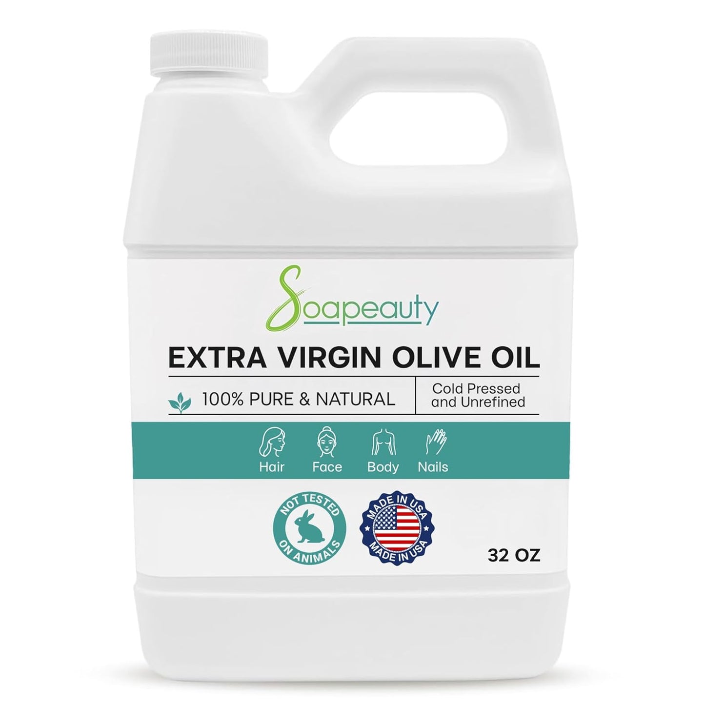 Extra Virgin Olive Oil - 100% Pure Cold-Pressed Carrier Oil for Skin, Hair & Soap Making | 32 Fl Oz
