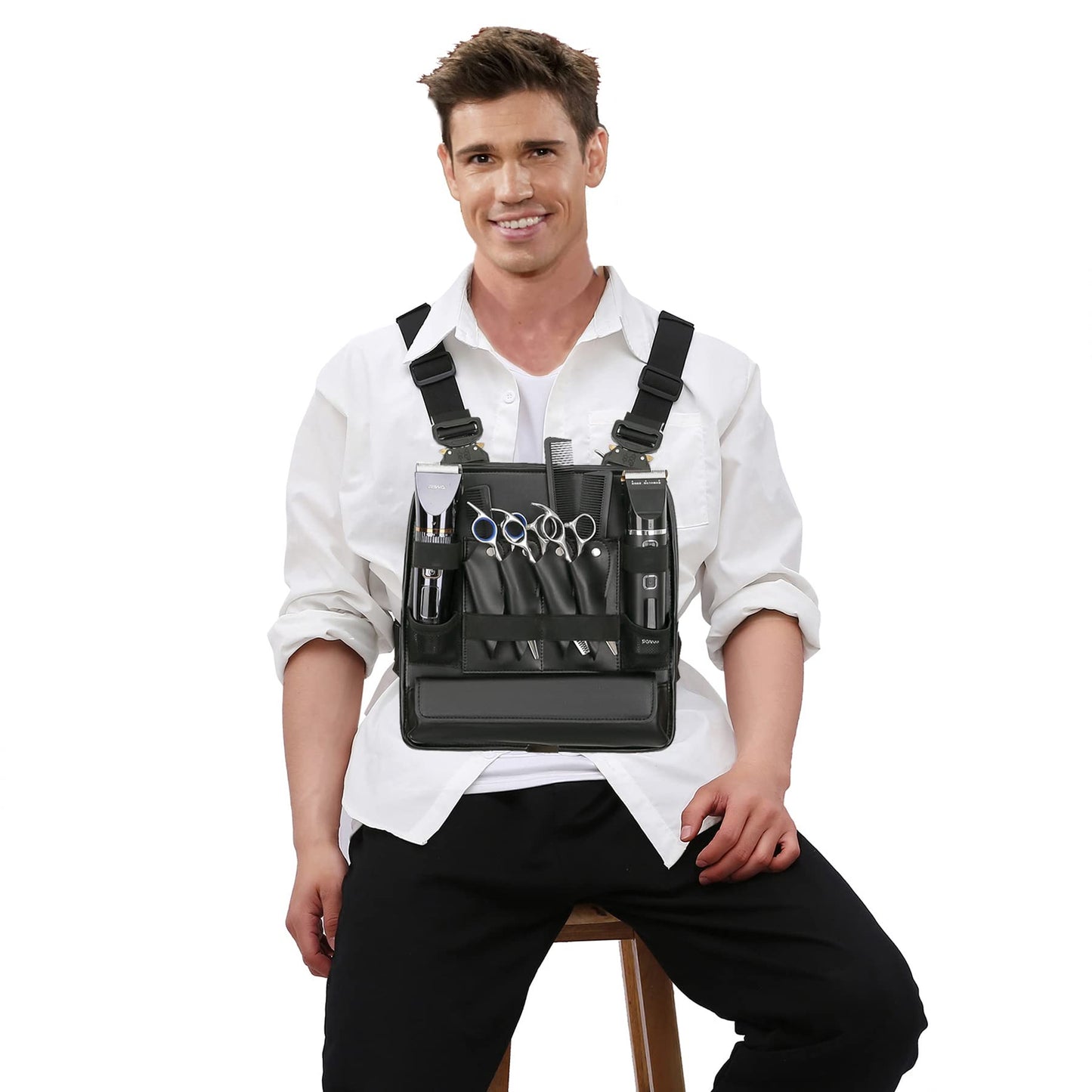 Muserise Leather Fashionable & Functional Chest Rig Bag for Barbers, Stylish Haircut Tools Storage Chest Bag for Barber (Olive)