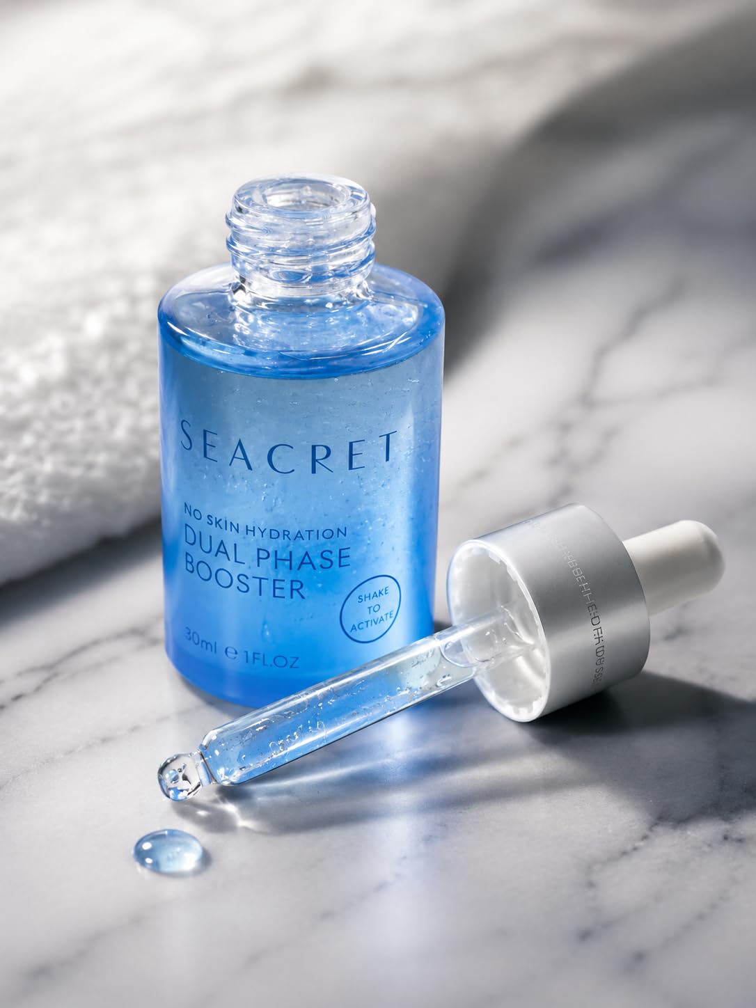 SEACRET Dual-Phase Hydration and Glow Booster, Shake-to-Activate Dead Sea Face Oil and Water Serum with FERMENT 21, Niacinamide, Jojoba and Argan for Dry Dehydrated Skin, 1 Fl Oz / 30 ml