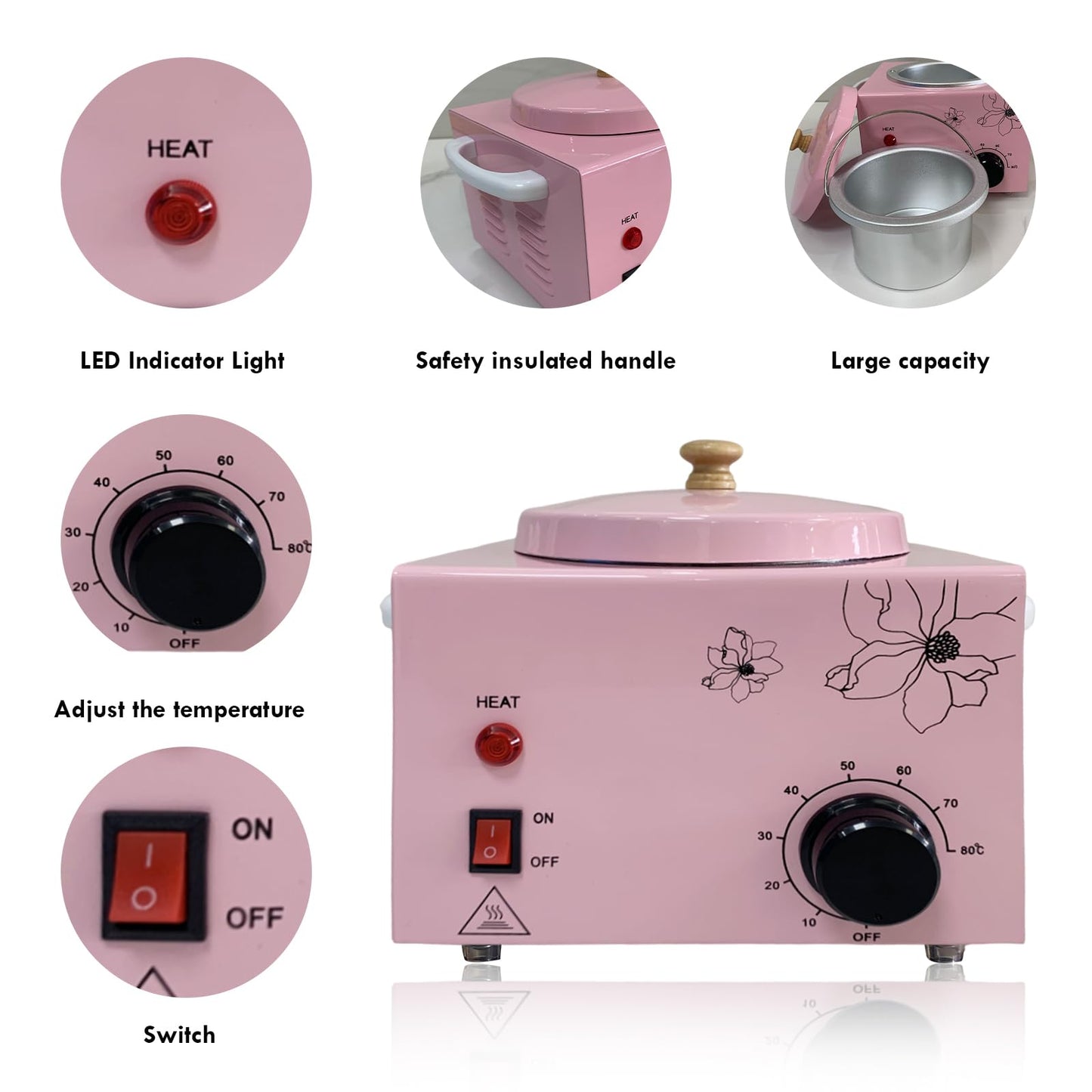 FHATSJ Portable Single Pot Wax Warmer for Painless Hair Removal, Fast Temperature Adjustable Wax Heater with Large Wax Pot for Facial Skin Body SPA Salon Equipment Beauty Salon (Pink-Single Pots)