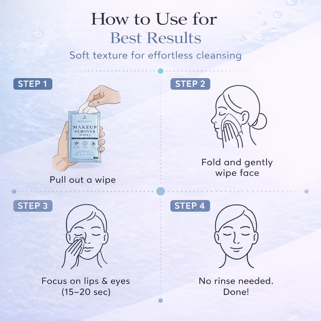 Angel Beauty Makeup Remover Wipes – 30 Individually Wrapped Micellar Face Wipes Singles – Daily Gentle Facial Cleanser with Aloe, Avocado & Vitamin C – Alcohol-Free, Paraben-Free, Travel-Friendly