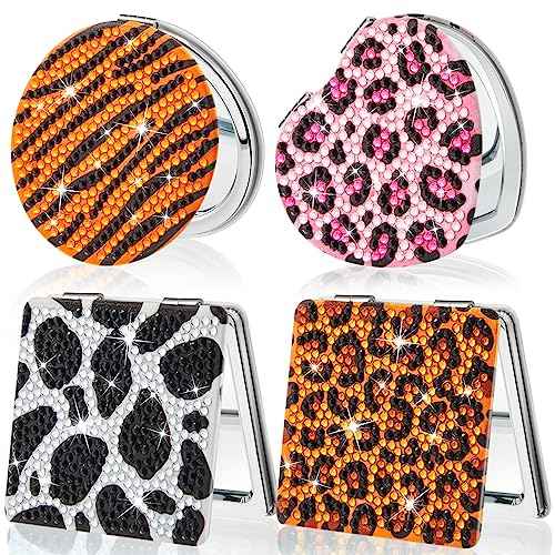 Marsui 4 Pcs Diamond Painting Compact Mirror DIY Painting Pocket Portable Folding Purse Mirror for Women Diamond Art Mom Gifts for Mother's Day Nurse Week Party Favors(Animal Skin)