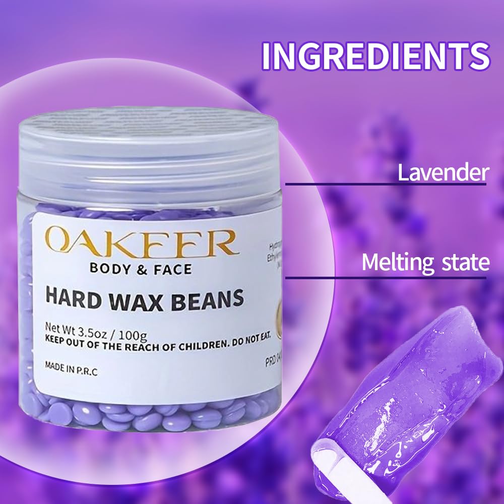 OAKEER Wax Beads 10 Jar (2.2lb) Hair Removal Kit with 20 Wood Sticks, Natural Ingredients for Bikini, Face, Eyebrow, Back, Chest, Legs, Armpit