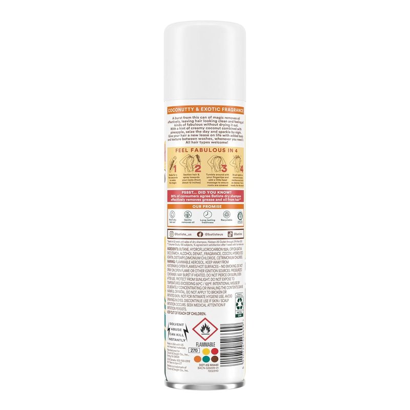 Batiste Tropical Dry Shampoo - Waterless Formula for Fresh Hair | 3.81oz, 3 Pack