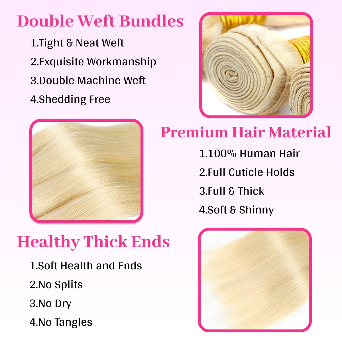 Human Hair Bundles - 14 Inch Blonde Straight 100% Unprocessed Brazilian Virgin Hair Weave Extensions | 1 Bundle, 100g
