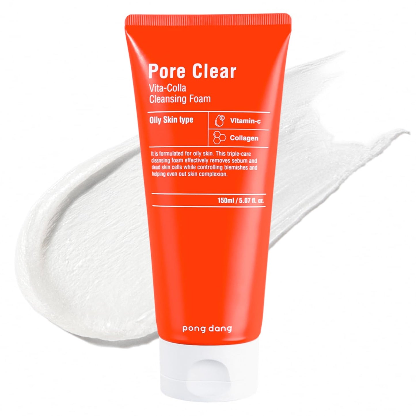 PONGDANG Pore Clear Vita-Colla Cleansing Foam (5.07fl.oz)| Oil Control, Daily Deep Cleansing | Korean Skin Care