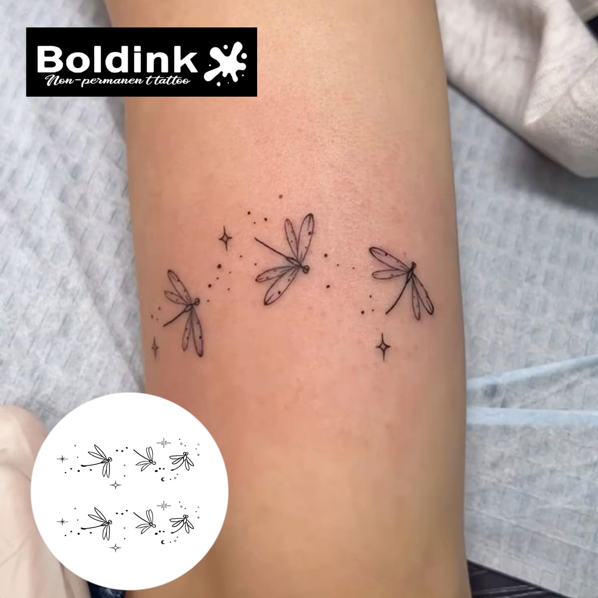 Boldink Semi-permanent Tattoos,Realistic Fake Tattoos,Last 7-15 Days,Waterproof Non-reflective Temporary Tattoo Stickers,Cruelty-free,Uniquely Designed Exquisite Packaging(Dragonfly)