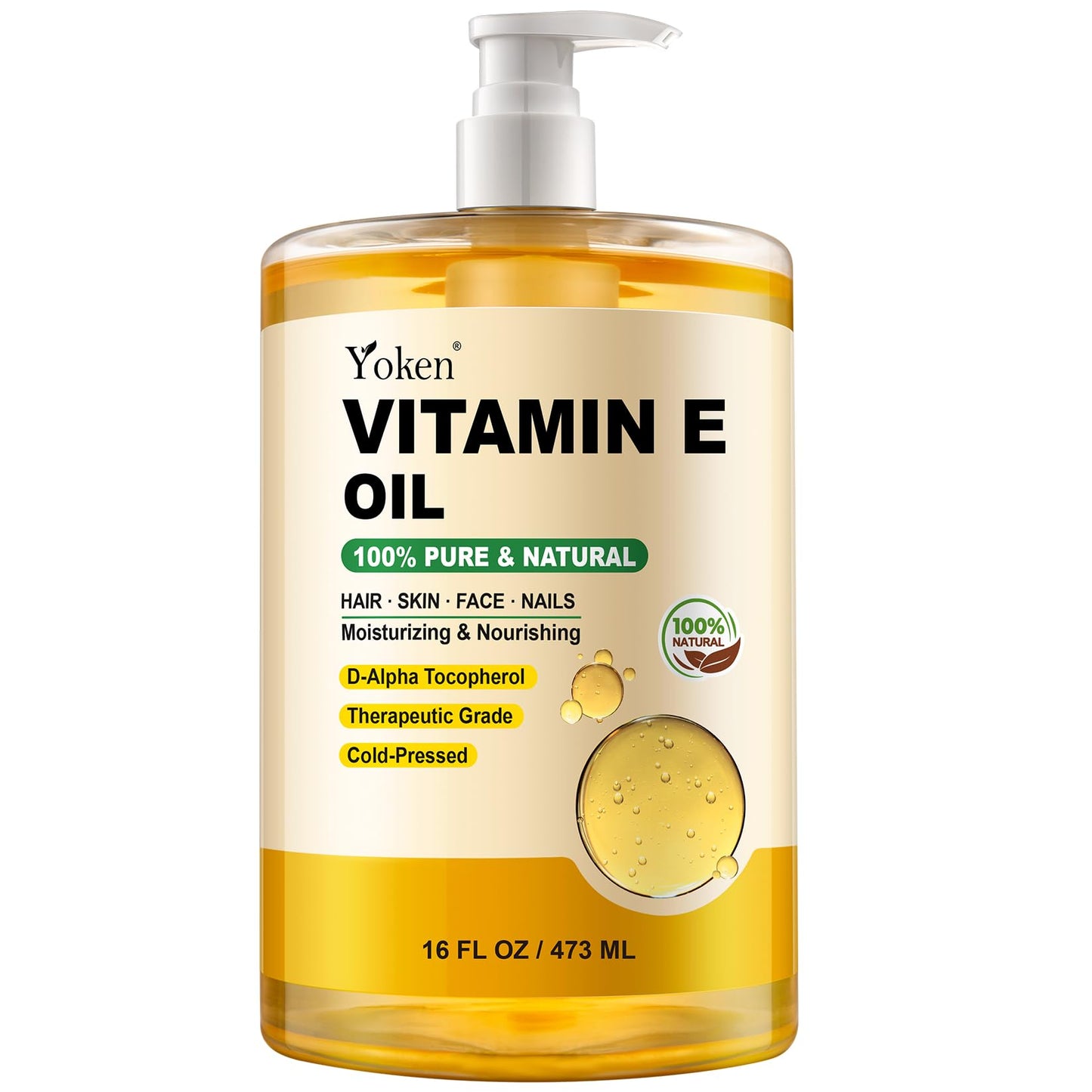 Yoken Vitamin E Oil for Skin 16 Oz Body Bath DIY oils for Face Cold Pressed