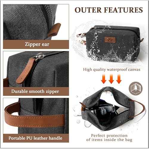 Janhavi Canvas Toiletry Bag for Men Waterproof, Personalized Engraved Initials & Wheat Ear, Toiletry Bag For Shower Caddy, Cruise Ship Essentials, Groomsmen Gifts, Men's Accessories (Dark Grey E)