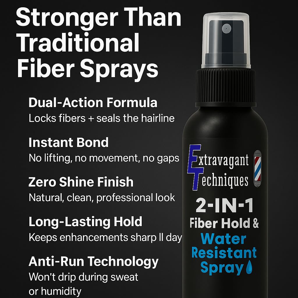 Hair Fiber Spray for Men & Women – Strong Hold, Quick Dry, Sweatproof, No Flaking – Locks Hair Building Fibers All Day – Wind & Water Resistant Hair Loss Concealer – 4oz by Extravagant Techniques.
