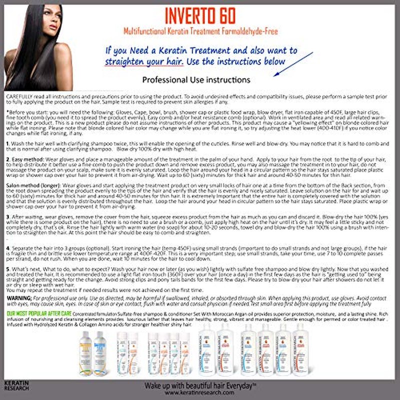 INVERTO 60 Advanced Gel Complex Brazilian Keratin Hair Blowout Treatment Formaldehyde Free Straightening Smoothing and Repairing Damaged Hair Keratin Research (Average Hair-120ml)