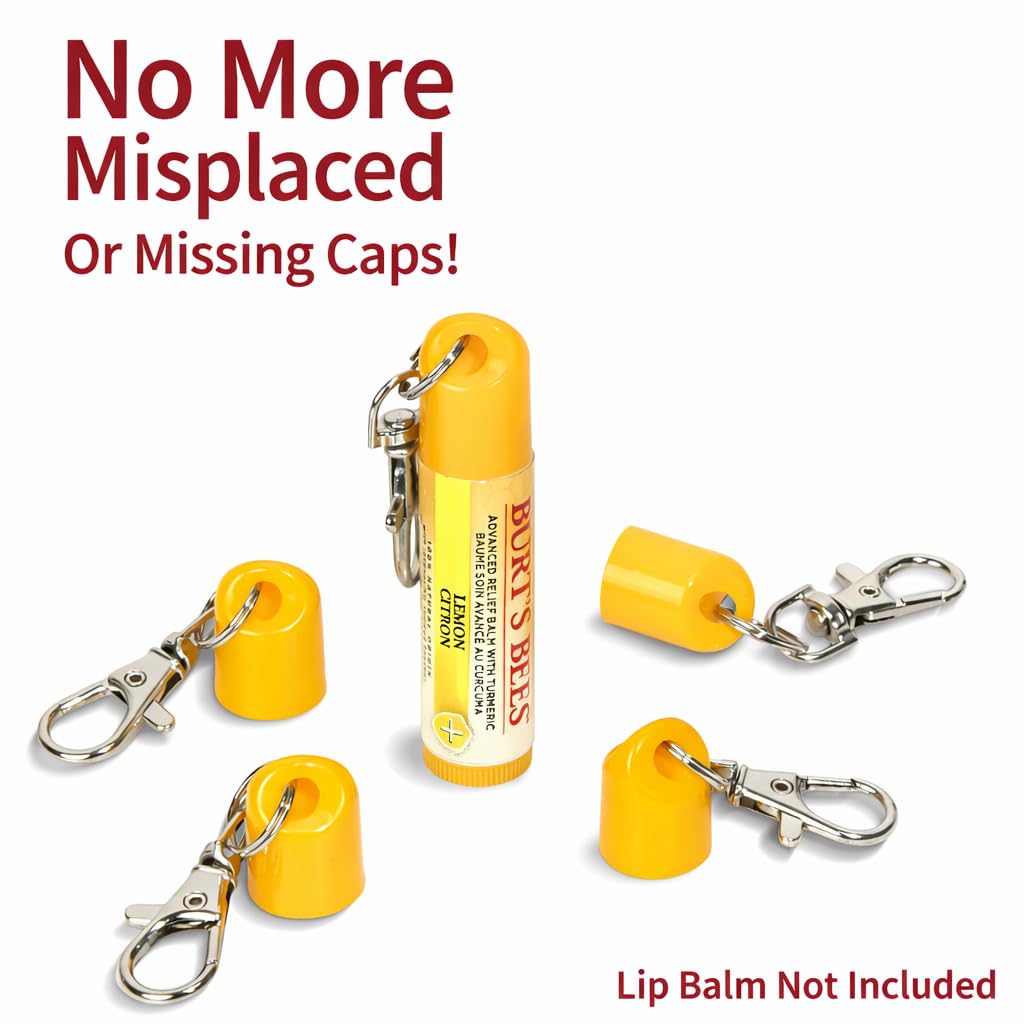 6 Pcs Keychain Cap - Chapstick Holder For Burt's Bees & Lip Smacker Lip Balm, Chapstick and Lip Balm Keychain Holder, Burt's Bees Keychain Replacement Cap,Keyring Included (Cap Only)