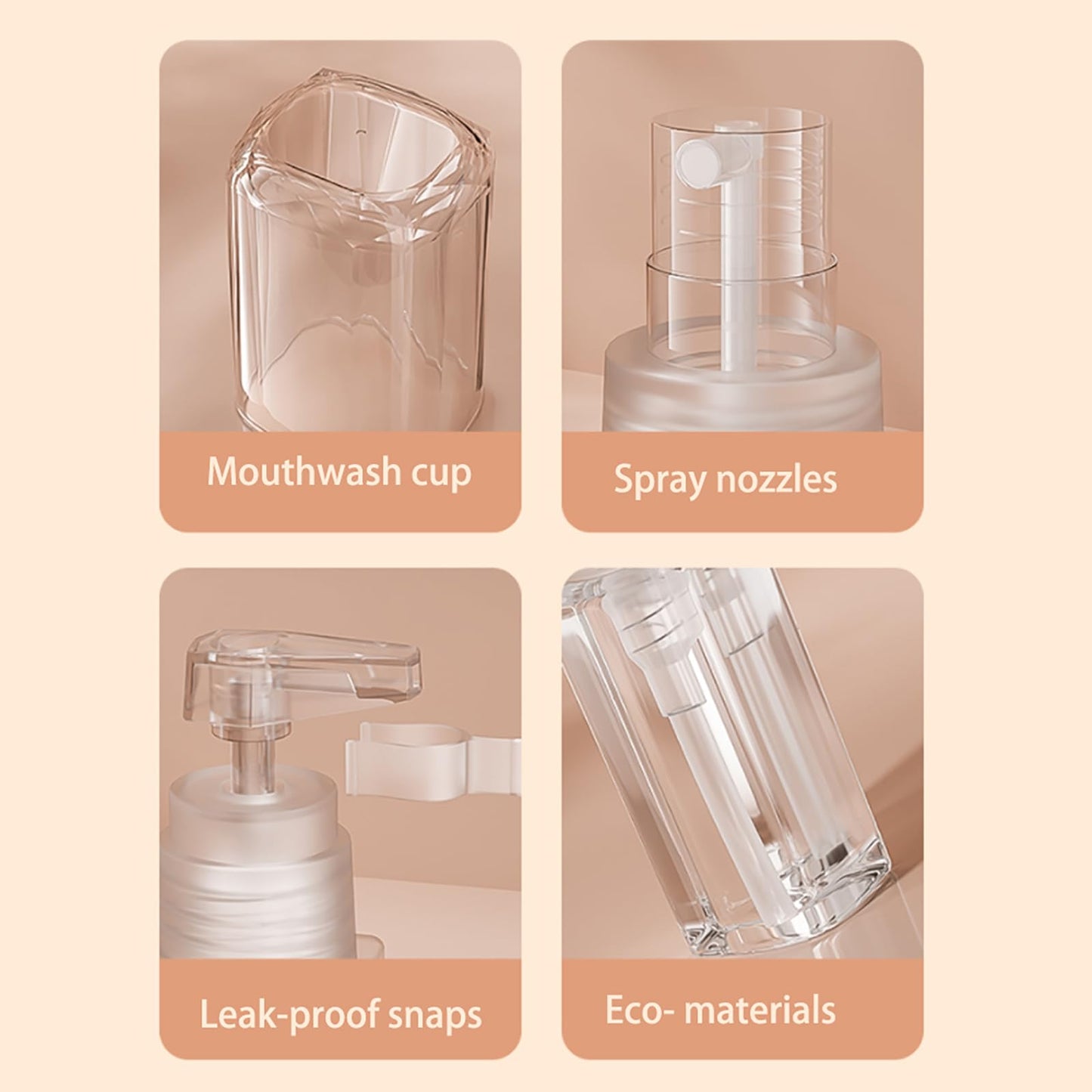 5-in-1 Camping Portable Dispenser Bottle Set, Travel Spray Bottle