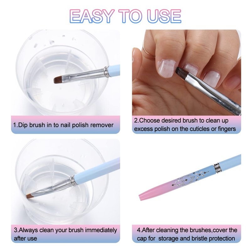 Nail Art Clean Up Brushes - Acetone Resistant Nail Polish Remover | 2 Pcs Round & Angled Design