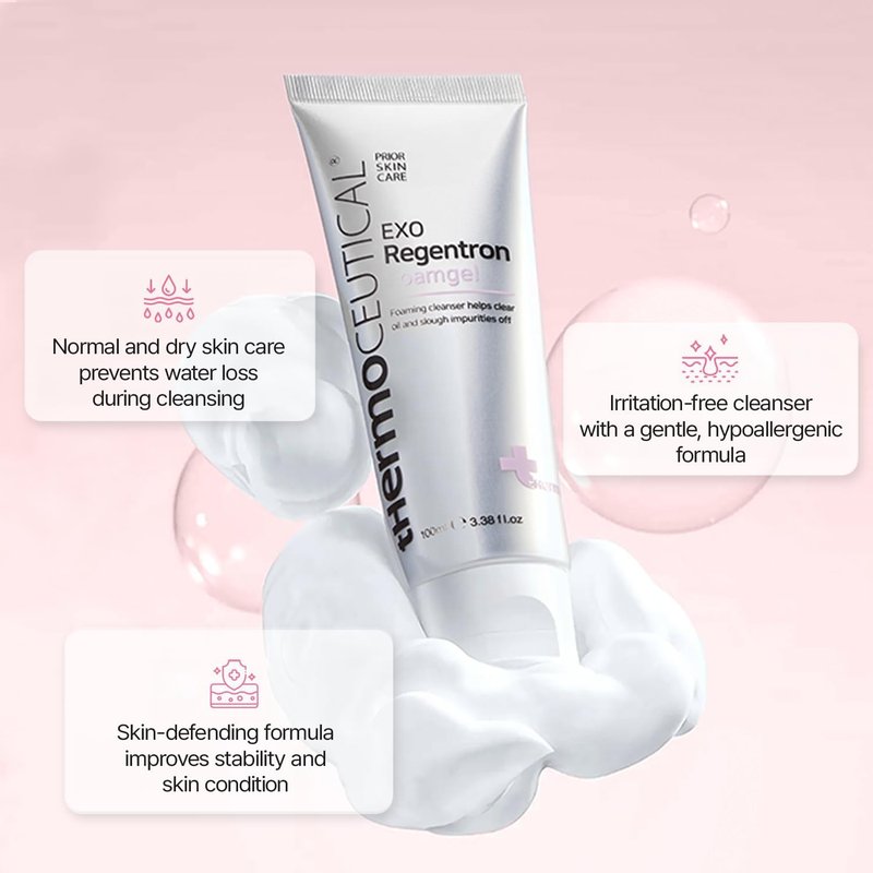 tHermoCEUTICAL EXO Regentron Foamgel - Daily Facial Cleanser for Normal and Dry Skin, Moisturizing Effect, Gentle Bubblle Foam Face Wash with Irritation-Free Formula, 3.38 fl.oz