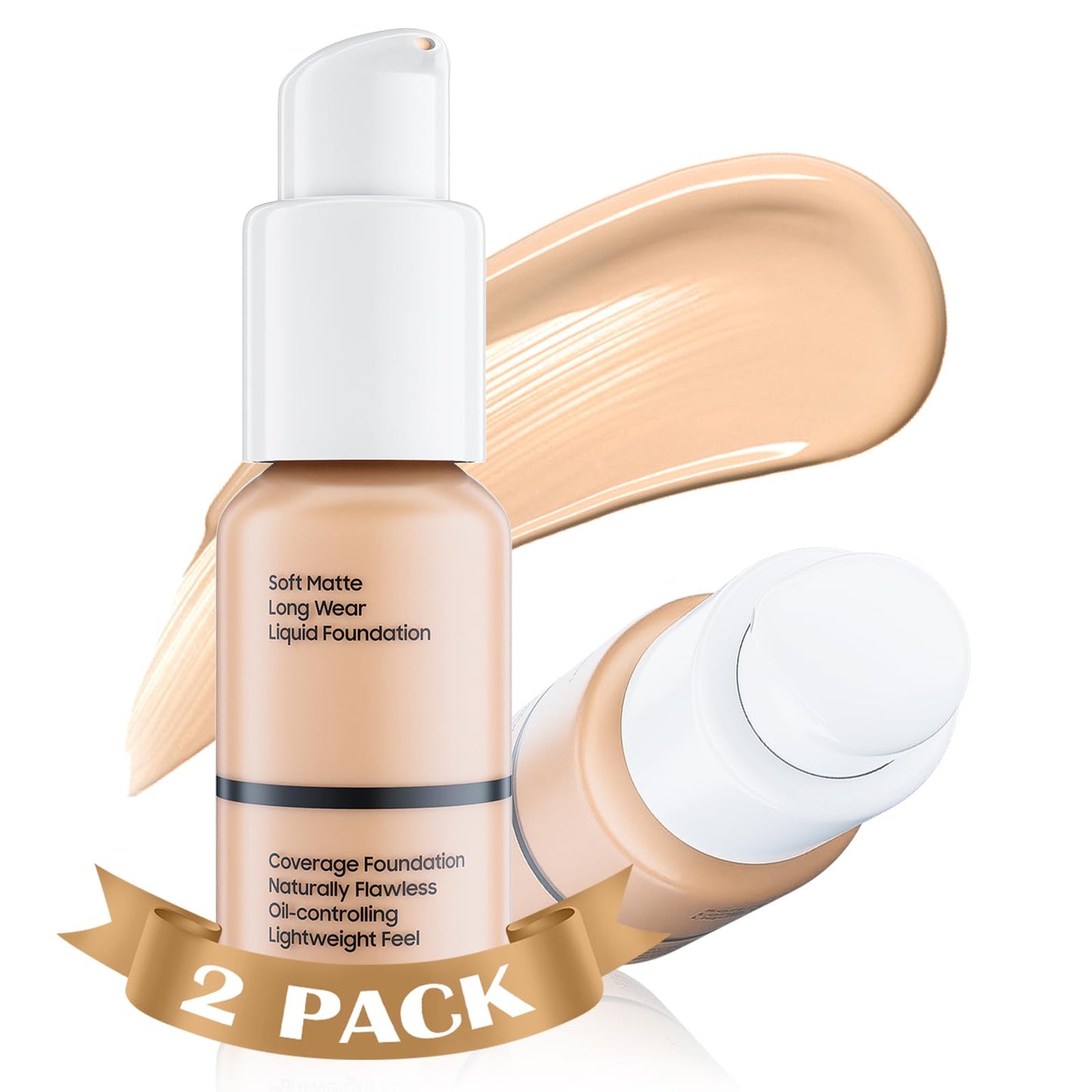 Matte Full Coverage Liquid Foundation - Lightweight & Flawless Oil Control Foundation Makeup, Waterproof and Long-Lasting Skin Foundation Concealer for Dry and Oily Skin, 2 Fl Oz (2 Pack #102 Nude)