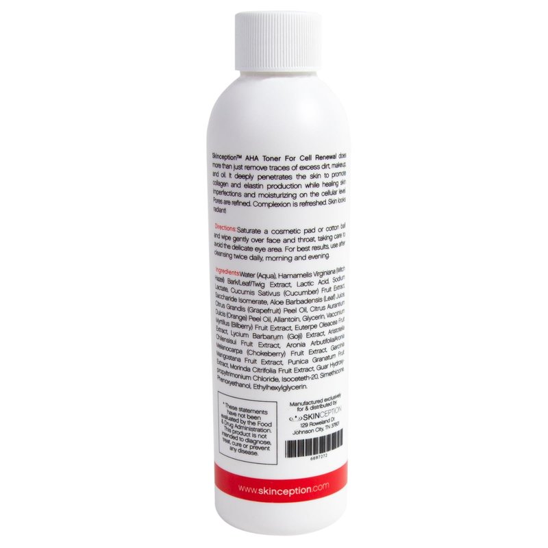 Skinception A.H.A. Toner for Cell Renewal – Gentle Facial Toner with Fruit Enzymes, Shrinks Pores, Reduces Acne, Protects Against Sun & Environmental Damage, 6 oz
