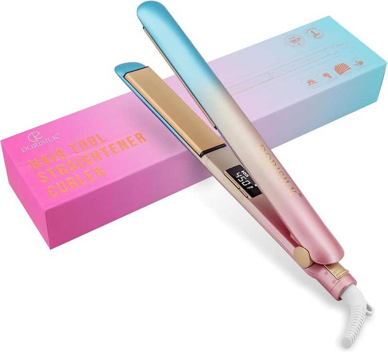 DORISILK 2-in-1 Ceramic Hair Straightener & Curler - 450°F Fast Heat, 1-Inch Dual Voltage for Women & Girls