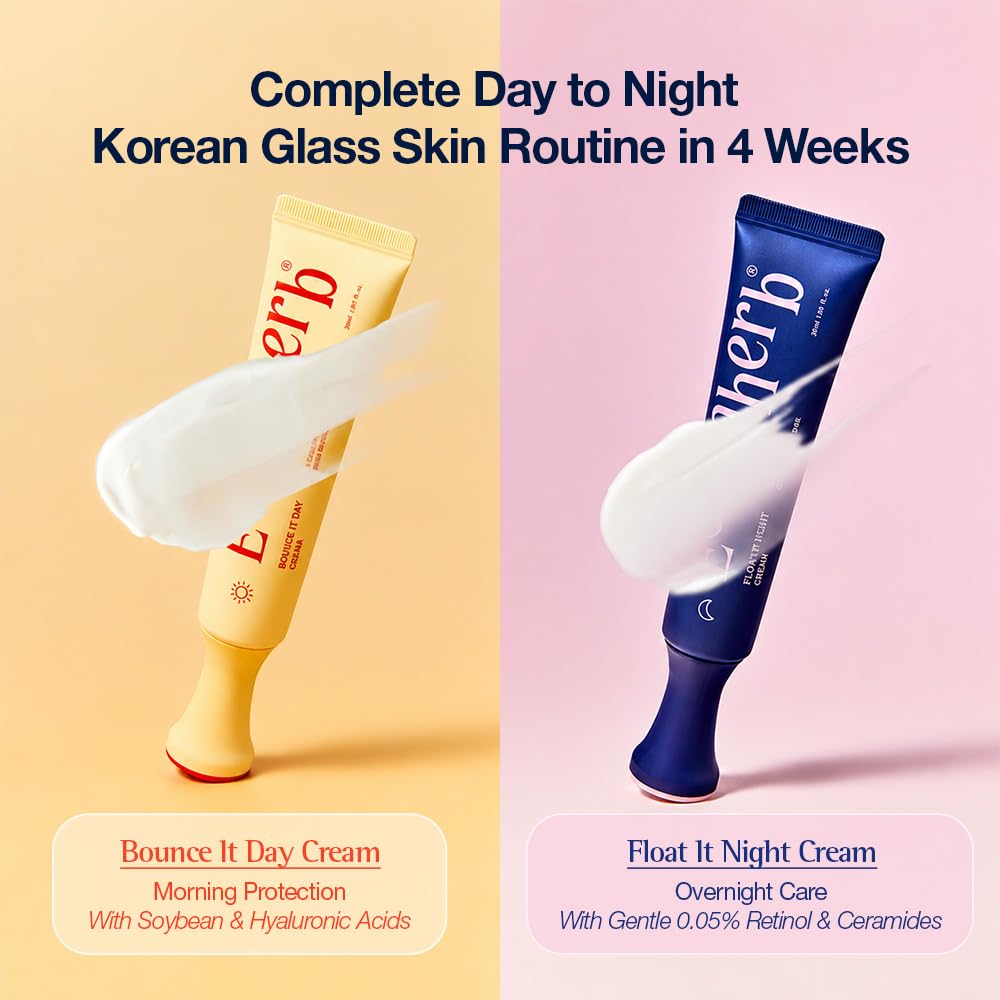 ESSENHERB Day to Night Routine Program – Bounce It Day Cream & Float It Night Cream | Soybean Extract, Retinol & Ceramide for Glass Skin | Korean Skincare Set (1.01 fl oz EA)