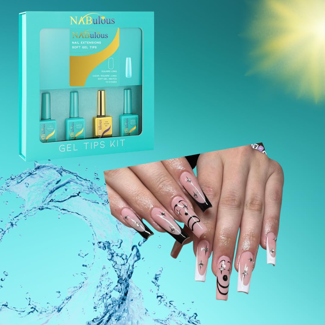 Square Long Soft Gel Nail Tips Starter Kit - Professional Full Cover Salon Quality