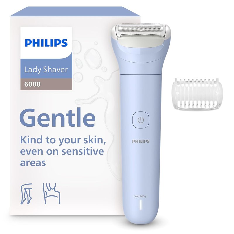 Philips Lady Shaver Series 6000 - Cordless Wet & Dry Electric Shaver for Legs & Body | 3-Blade System, 80 Mins Runtime