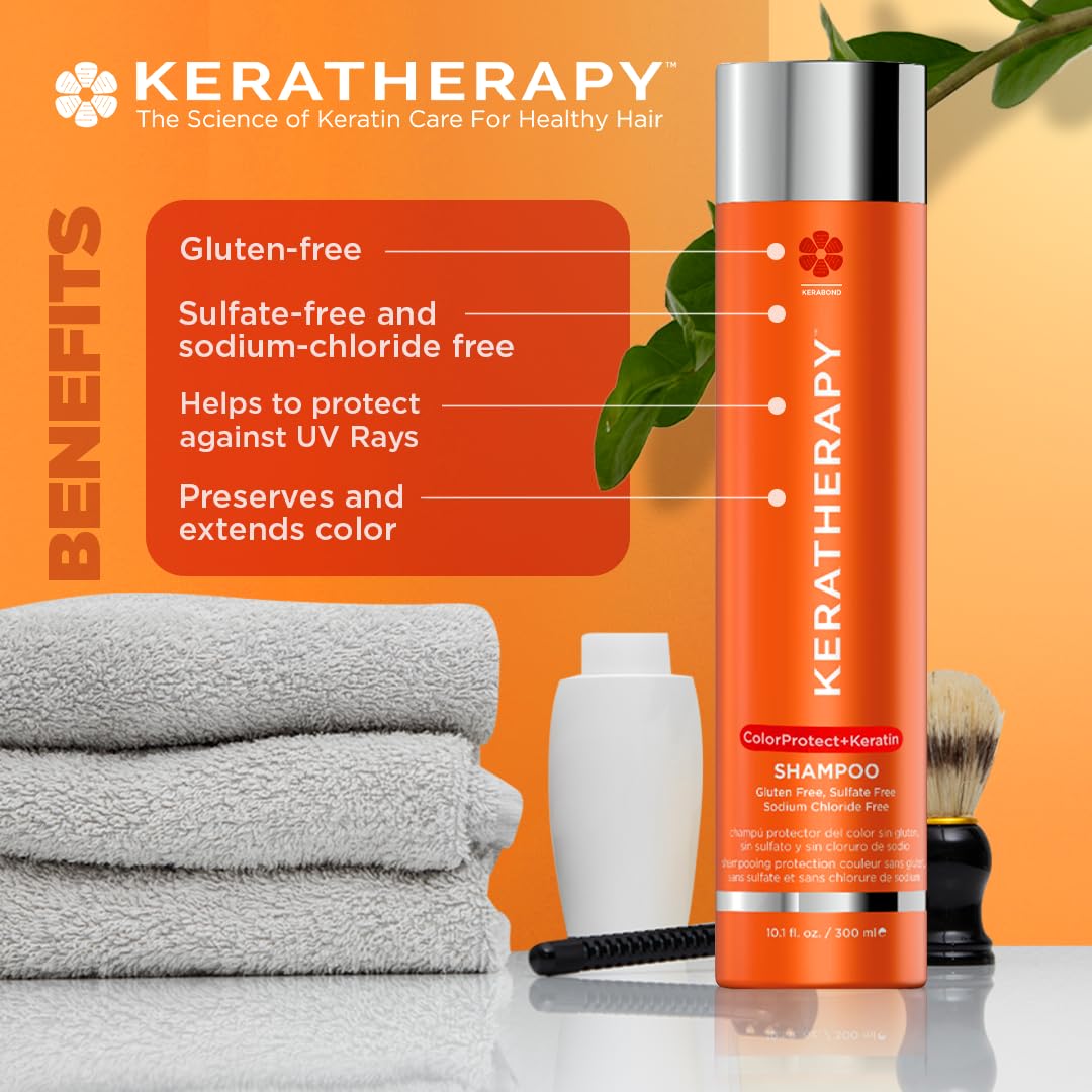 KERATHERAPY Keratin Infused Color Protect Shampoo, 10.1 fl. oz., 300 ml - Gluten Free Color Protecting Shampoo for Color Treated Hair with Kerabond Technology, Red Raspberry Oil, Omega 3 & 6