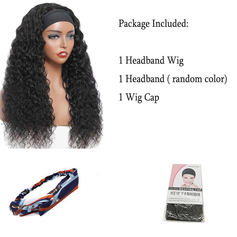 CYIKLI Kinky Straight Headband Wig 16 Inch Human Hair Headband Wigs for Black Women Glueless Yaki Straight Human Hair Headband Wigs Natural Black color