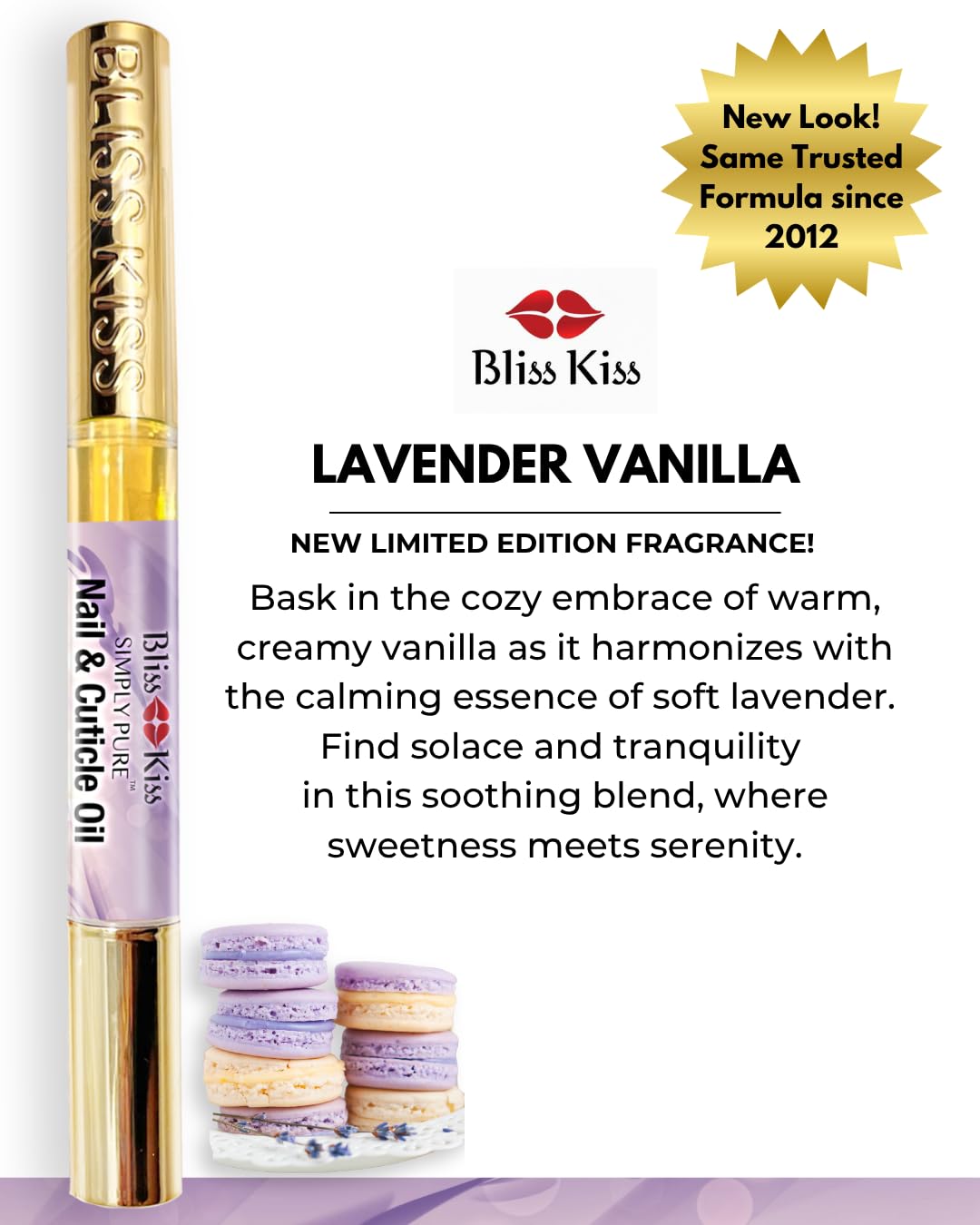 Bliss Kiss | 1 Lavender Vanilla | Nail Oil Cuticle Pen w/Vitamin E & Jojoba⏤Nail Strengthener Nail Growth Serum for Brittle Peeling Breaking Thin Nails