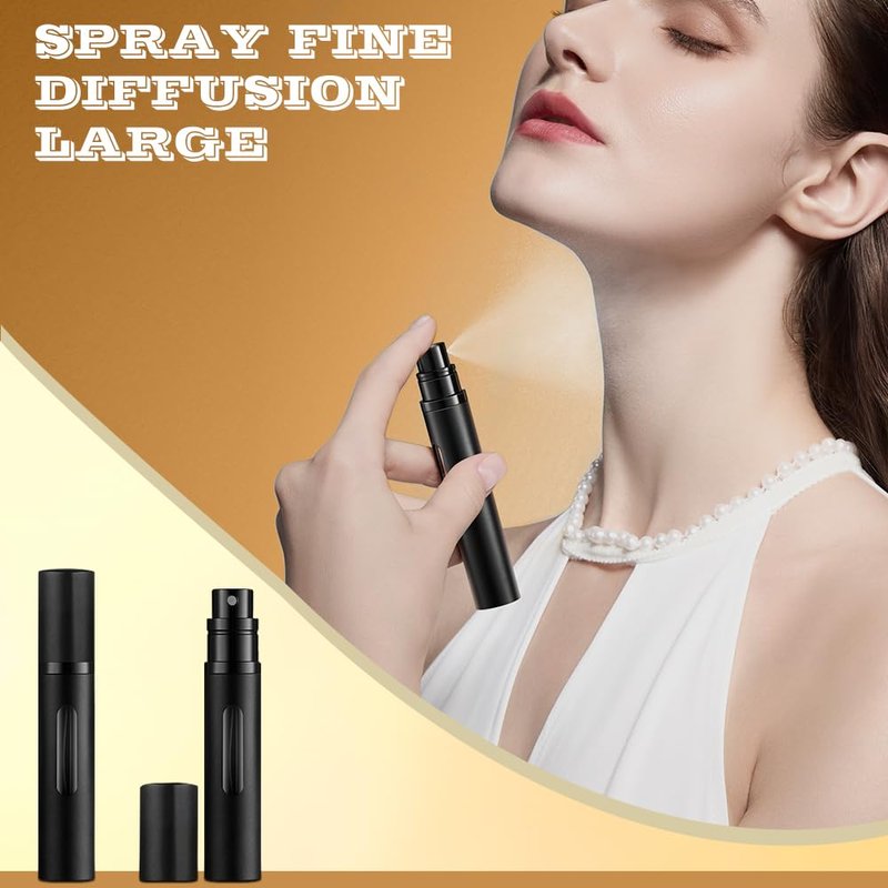 DIOHIO 8ml Perfume Atomizer Travel Refillable,Mini Cologne Dispenser, Bottom-Filling Fragrances Perfumes Bottle,Portable Sprayer Pocket Size for Women Men Cruise Car Trip Gift 2pcs (Black-Silver)