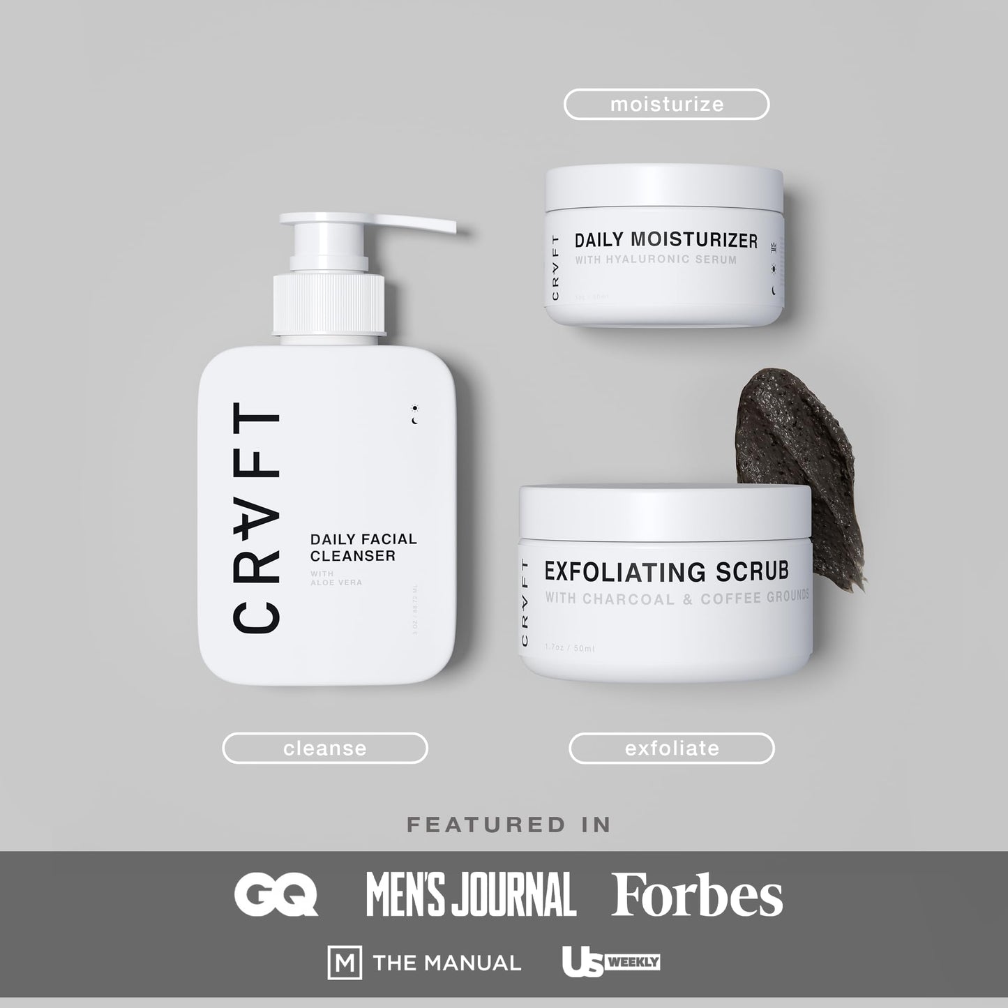 CRVFT 2-Step Men’s Facial Care Kit | Aloe Vera Face Wash 3oz | Hyaluronic Moisturizer 1oz | 2 Piece Complete Daily Face Care Routine | Look + Feel Your Best [Scented]