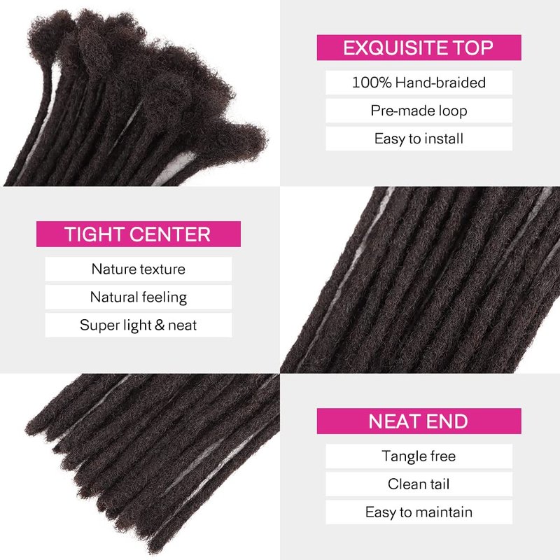 Orientdreads Human Hair Natural Color Handmade Crochet Afro Hair Soft Dreadlocks Extensions 0.4cm 0.6cm 0.8cm Thickness (8in 20 strands, Natural black 0.8cm)