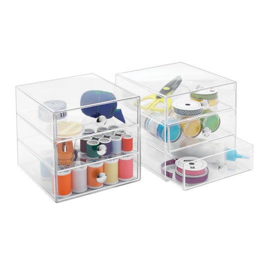 iDesign Stackable 3-Drawer Makeup Organizer, Set of 2, Clear