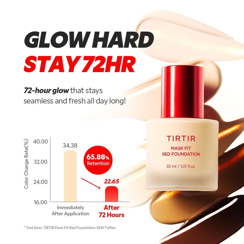 TIRTIR Mask Fit Red Foundation - Long-Lasting Flawless Coverage, Hydrating, Pore-Blurring | #21N Ivory, 1.01 Fl Oz