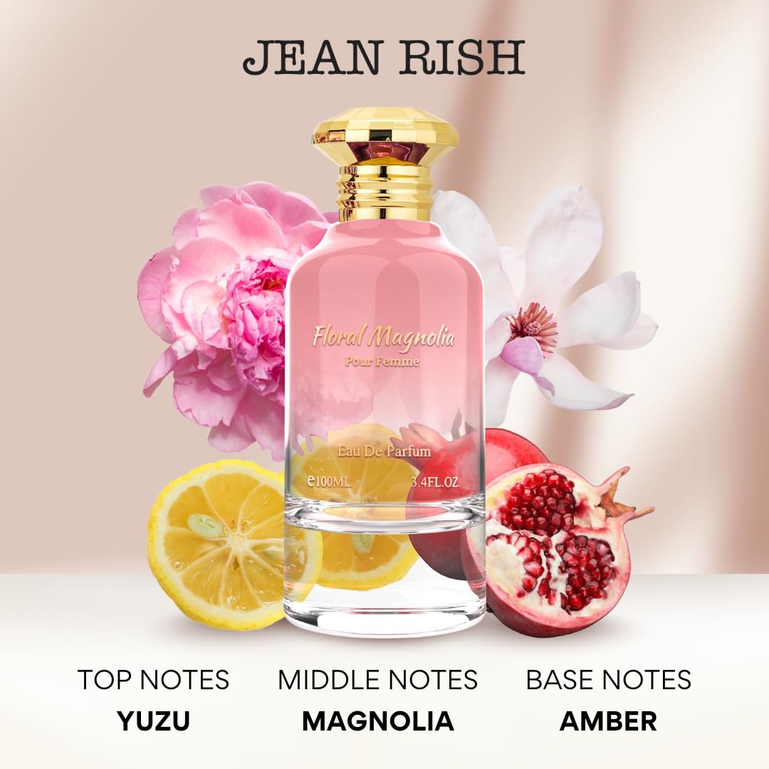 Jean Rish Floral Magnolia Perfume for Women Eau De Parfum, Long-Lasting Luxury Fragrance, Made In USA - Magnolia, Peony, Amber, Musk Scent - 100ml / 3.4 oz
