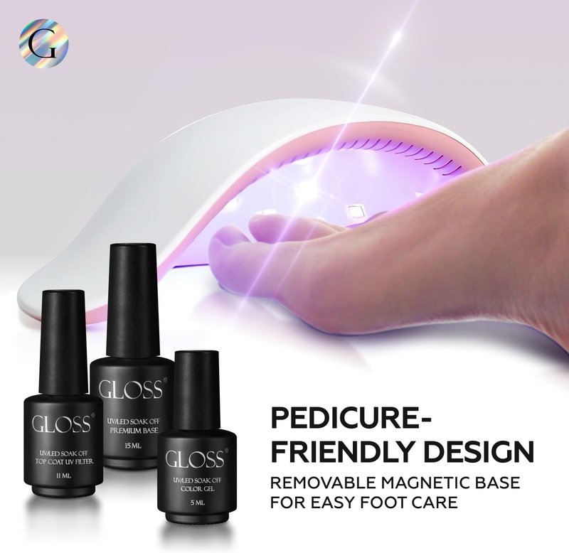 Gloss 46W UV LED Nail Lamp - Professional Gel Nail Dryer with 23 LED Beads & Auto Sensor | USB Powered for Manicure & Pedicure
