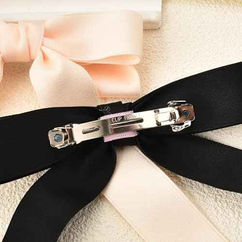 Ribbon Hair Bow Clips for Women and Girls - Black French Barrettes, Large Bowknot Hair Pins and Clips, 2 Pcs