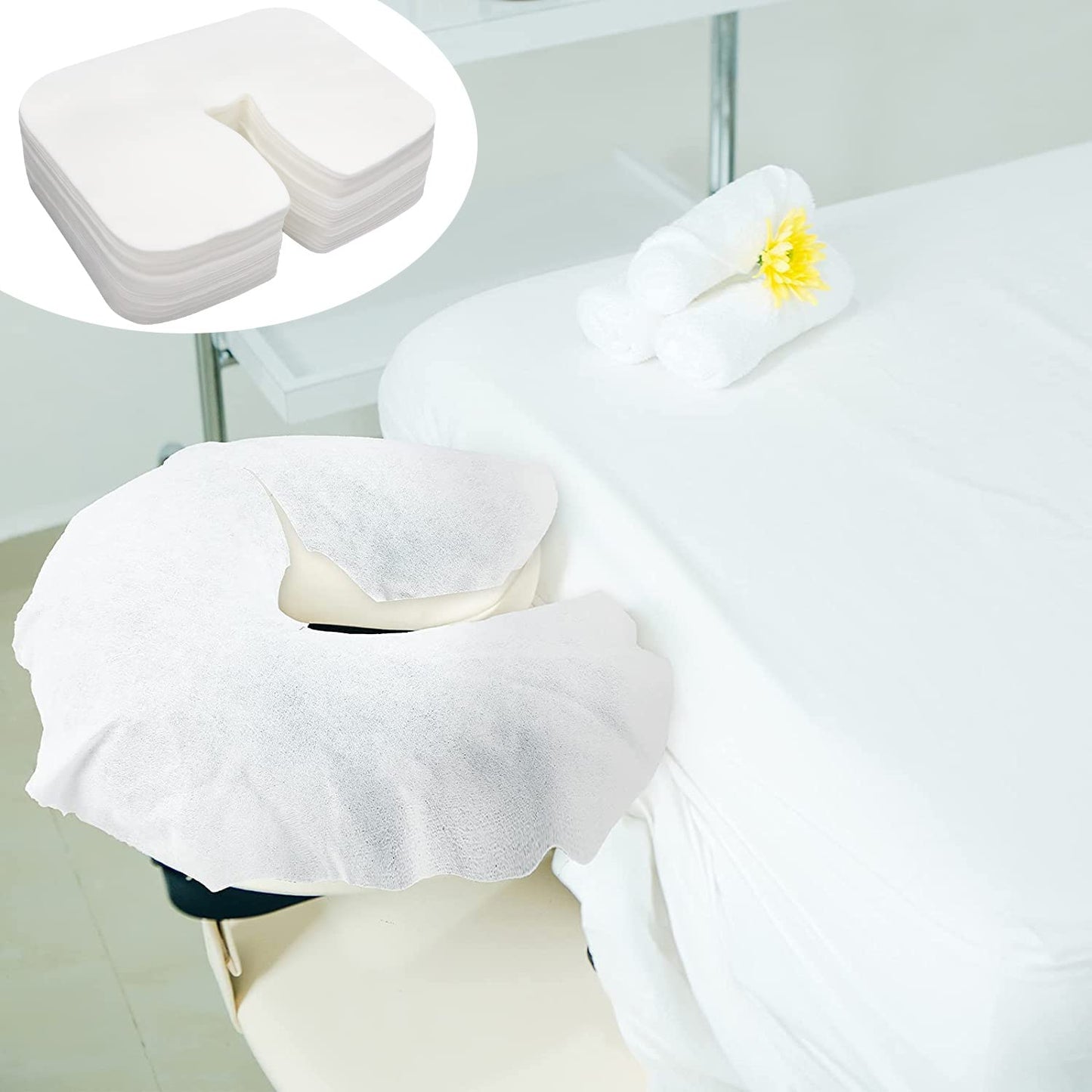 rngwaper 200 Count Disposable Massage Face Cradle Covers Non-Sticking Massage Face Covers Ultra-Soft, Medical-Grade, Fitted Disposable Headrest Covers for Massage Table 14.2" x 10.6"