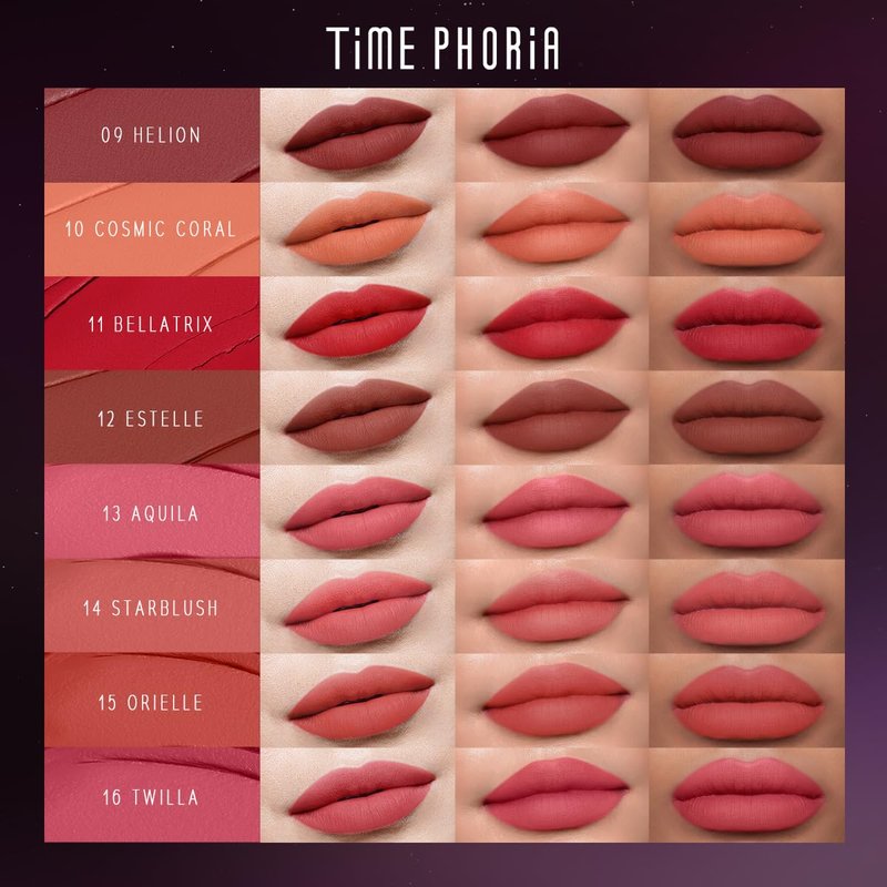TIMEPHORIA Nebula Velvet Lip Cream, 09 Helion Deep Berry Red Color, Velvet Matte Finish, Lightweight Non-Drying Soft Cream Texture, Blurs Lip Lines, High Pigment Transfer-Proof Long-Lasting Lip Tint