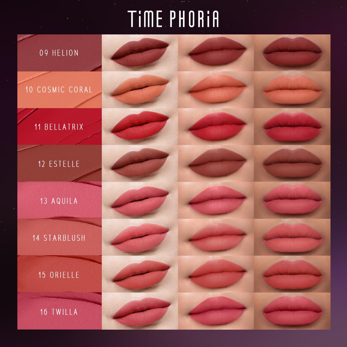 TIMEPHORIA Nebula Velvet Lip Cream, Deep Berry Red Velvet Matte Finish Lip Stain Tint, Lightweight Cream Texture, Blurs Lip Lines, High Pigment Transferproof Long-Lasting Liquid Lipstick 09 Helion