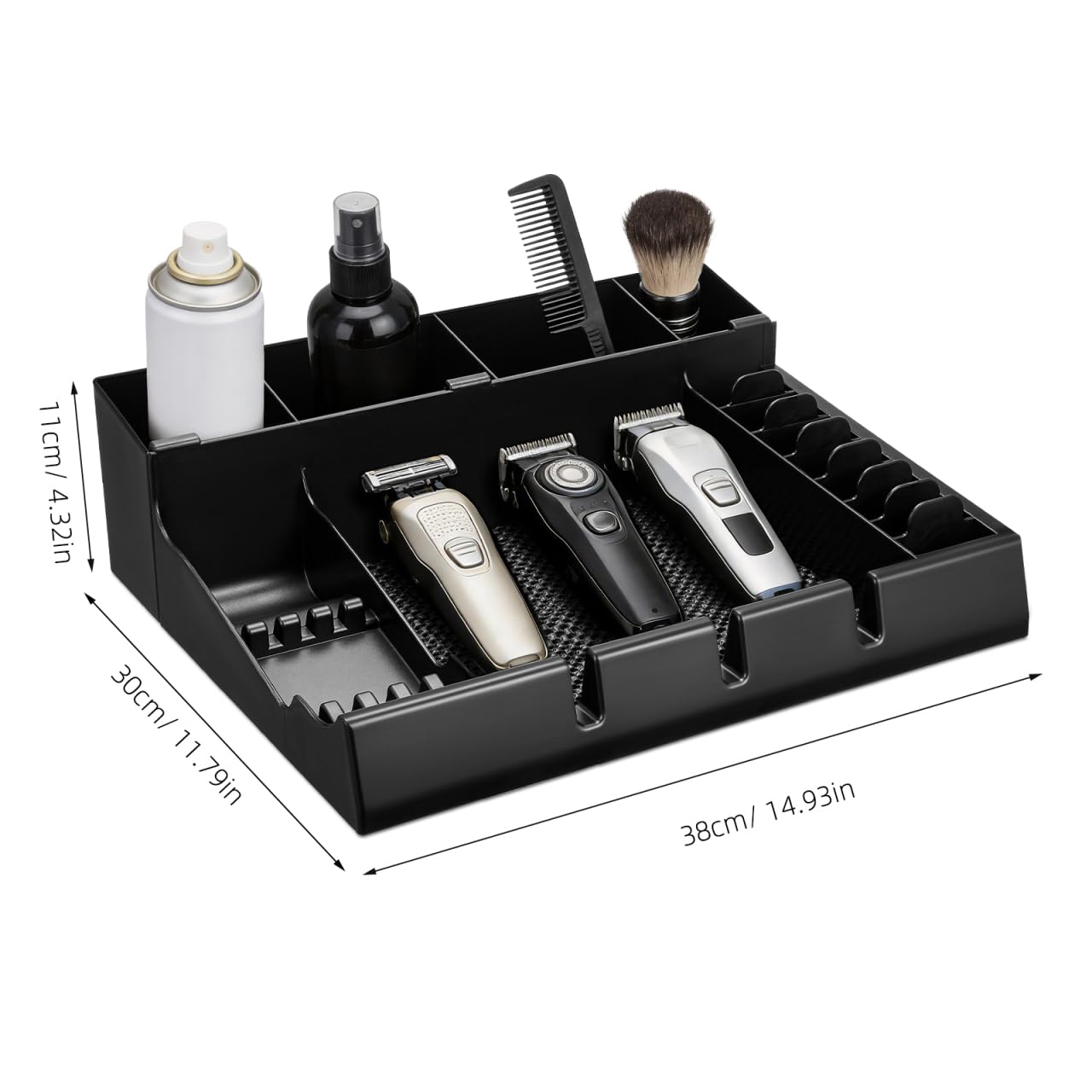 Beatifufu Barber Clipper Tray Organizer 15X12X4.33In Salon Storage Box with Multiple Slots for Clippers Guards Combs Haircut Tools Keeper Portable Hair Clippers Holder