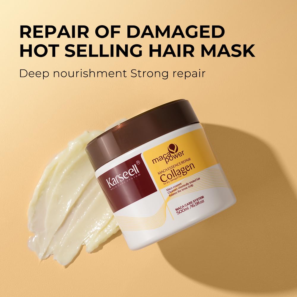 Karseell Collagen Hair Mask & Argan Oil Set - Deep Conditioning Treatment for Dry Hair | 16.9 fl oz + 1.69 fl oz