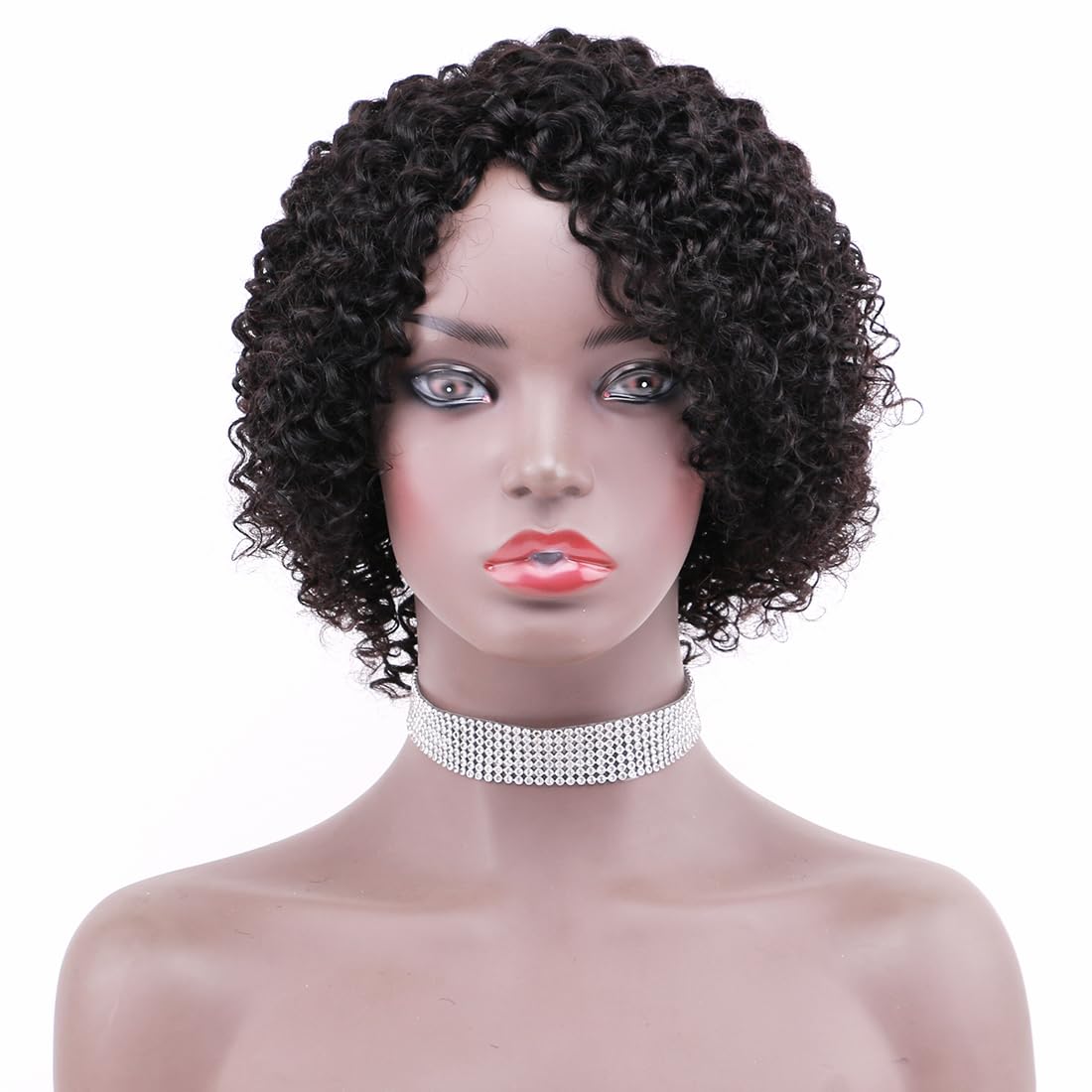 ZHENLISI Glueless Curly Bob Wigs Short Afro Kinky Curly Human Hair Wigs for Black Women Wear and Go Machine Made Side Part Afro Wig Wet and Wavy Human Hair Wig Natural Black