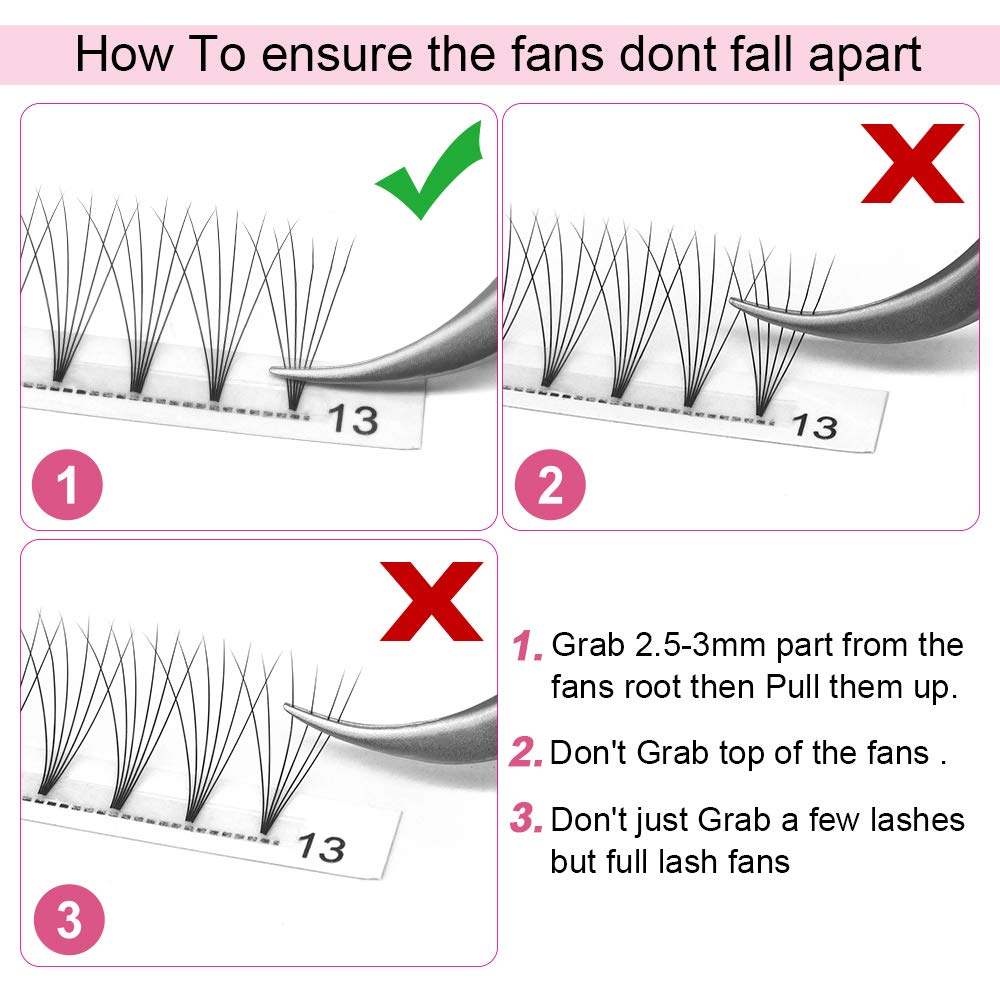 Premade Volume Eyelash Extensions 6D-C-0.07-15 Short Stem Premade Fans Eyelash Extensions 9 to 20 mm Volume Lash Extensions .07 .10 Pre made Lash Fans C D Curl (6D-C-0.07,15mm)