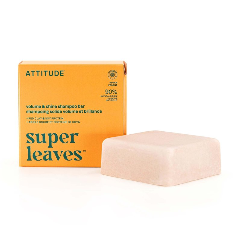 ATTITUDE Volume & Shine Shampoo Bar, Natural Origin, for Thin and Flat Hair, Soy Protein & Red Clay, EWG Verified & Clean Ingredients, Vegan, Orange Blossom & Eucalyptus Scent, 4 Oz