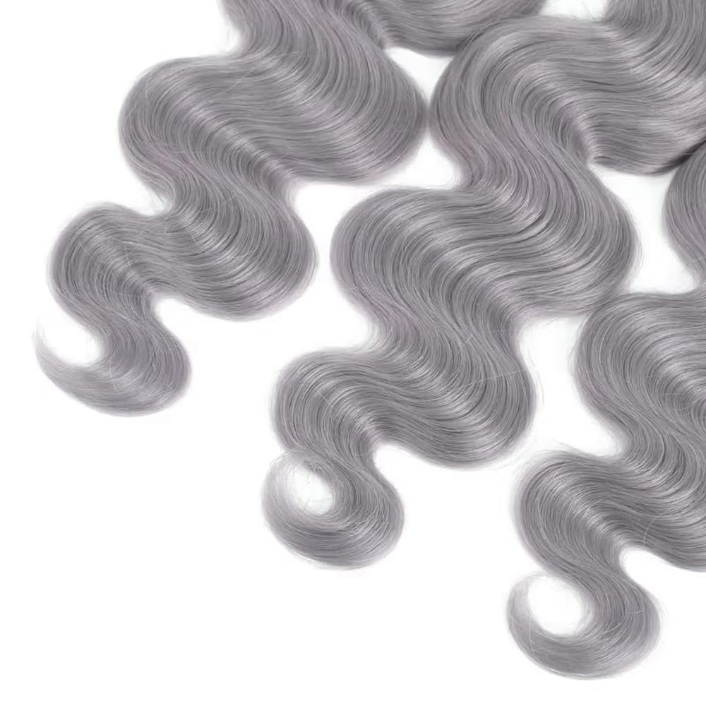 Grey Body Wave Human Hair Bundles 3 Bundles Body Wave Hair Brazilian Virgin Human Hair Extensions Unprocessed Hair Bundles for Women 12 14 16 Inch 300g