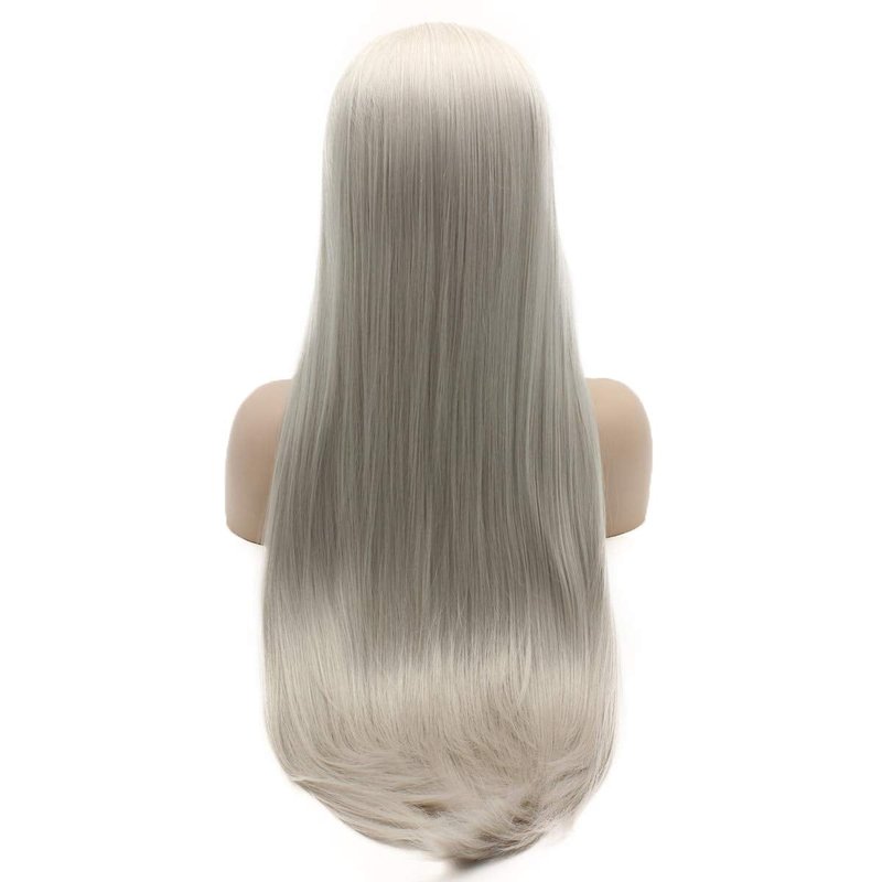 Lushy Hair Synthetic Lace Front Wig Straight Extra Long 28 inch Gray Wig Heat Resistant Heavy Density Realistic Wig