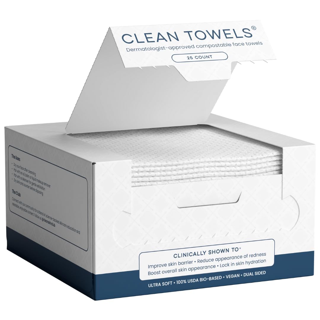Clean Skin Club Clean Towels®, 100% USDA Biobased Face Towel, Disposable Face Towelette, Eczema Association Accepted, Makeup Remover Dry Wipes, Ultra Soft, 25 ct per pack, 4 Packs, 100 Ct Total