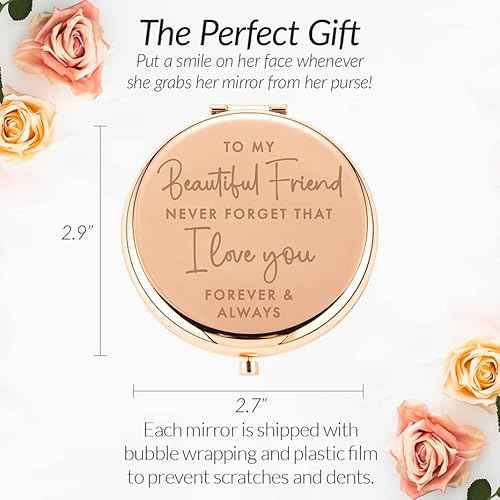 Best Friend Christmas, Birthday Gifts for Friend | Sentimental Friend Gift Ideas for Women | Friendship Gifts for BFF, Bestfriend, Besties, Long Distance | I Love You Friend | Rose Gold Compact Mirror