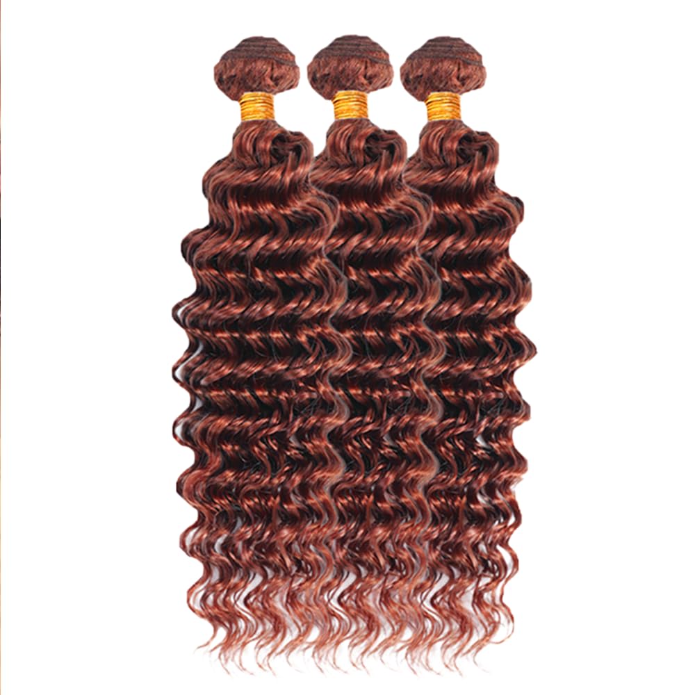 #33 Copper Red Bundles Reddish Brown Human Hair Bundle Brown Deep Wave Bundles 20 22 24 inch Copper Red Deep Wave Bundle