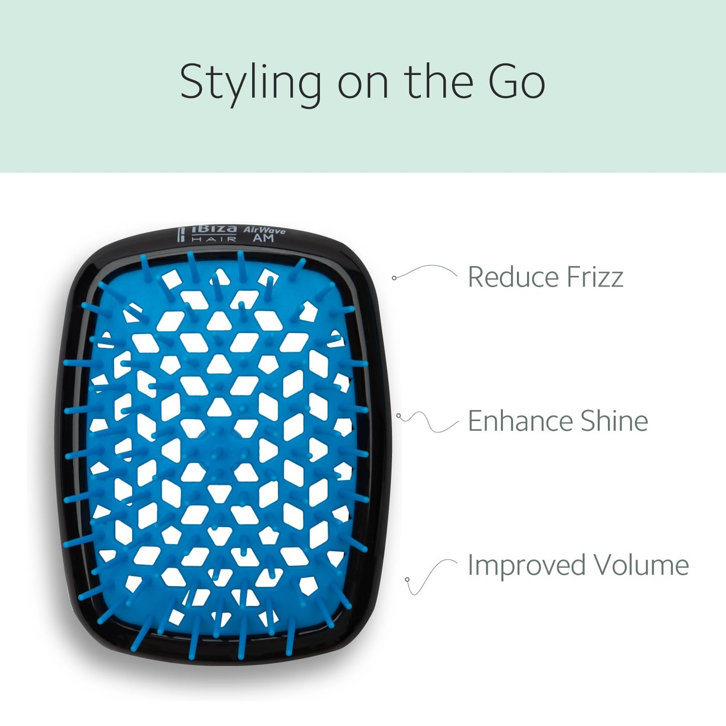 Ibiza Hair AirWave AM Shower Brush - Effortless Hair Detangling | Lightweight, Anti-Static, Heat Resistant | Black
